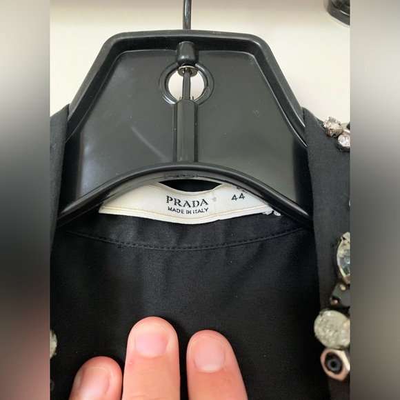 DESIGNER PRADA BLACK SHIRT W EMBROIDERED COLLAR - Picture 3 of 14